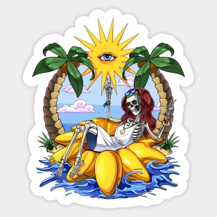 Hippie Skeleton Sunflower Float Sticker